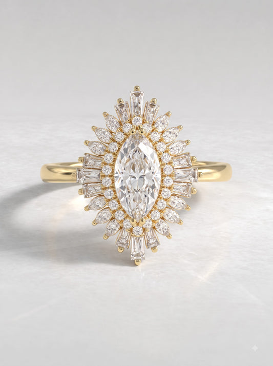 1.00 CT Marquise Sunburst Lab Grown Diamond Ring