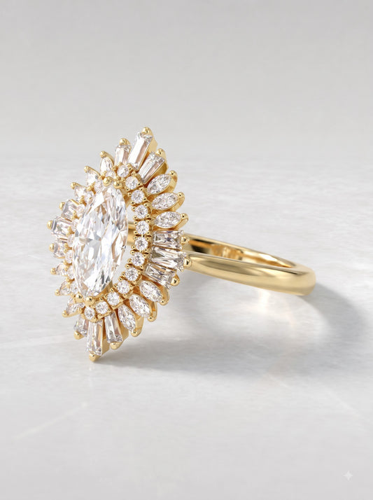 1.00 CT Marquise Sunburst Lab Grown Diamond Ring