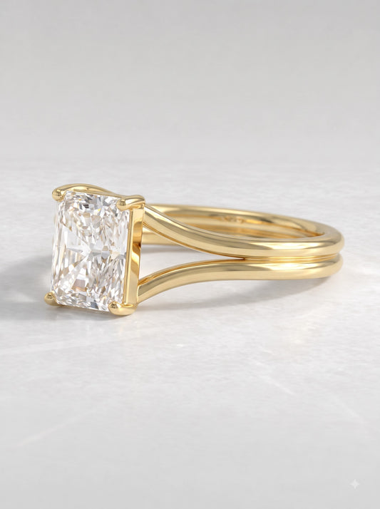1.5 CT Radiant Cut Lab Grown Diamond Solitaire Split shank Engagement Ring - View 2