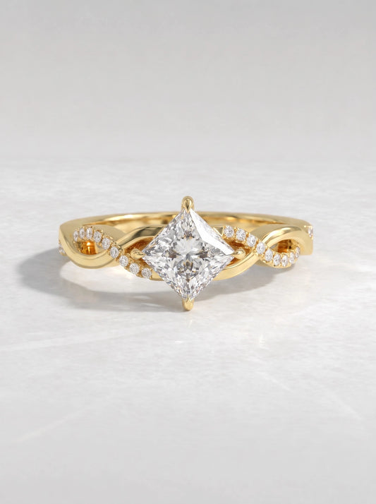 1 CT Princess Cut Lab Grown Diamond Celestial Twist Engagement Ring