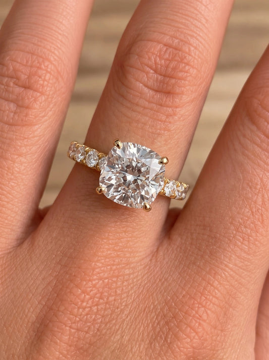 2 CT Cushion Cut Lab Grown Diamond Accent Engagement Ring