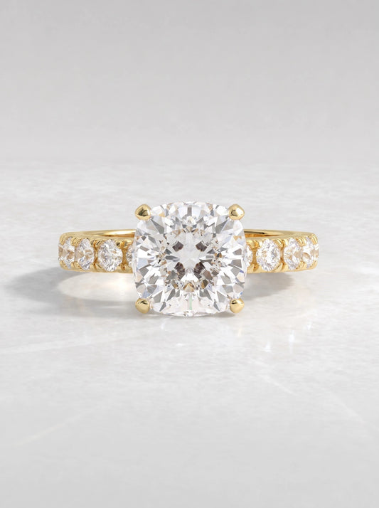 2 CT Cushion Cut Lab Grown Diamond Accent Engagement Ring - View 2