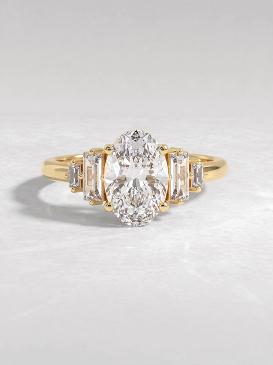 2 CT Oval Cut Lab Grown Diamond Five Stone Engagement Ring