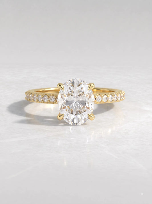 2 CT Oval Cut Lab Grown Diamond Hidden Halo, Accent Engagement Ring