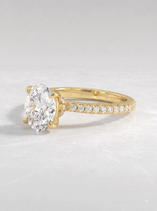 2 CT Oval Cut Lab Grown Diamond Hidden Halo, Accent Engagement Ring - View 2