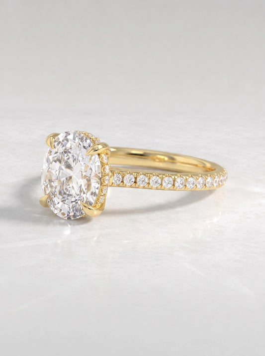 2 CT Oval Cut Lab Grown Diamond Hidden Halo Accent Engagement Ring - View 2