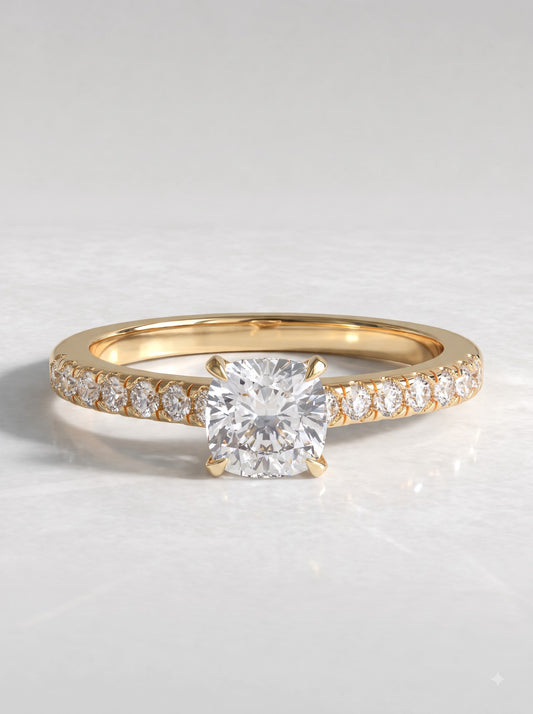 1 CT Cushion Cut Lab Grown Diamond Accent Engagement Ring