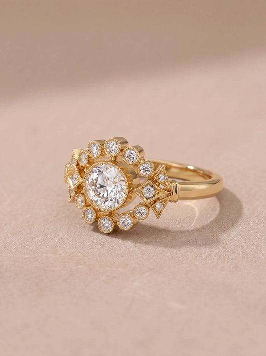 1 CT Round Lab Grown Diamond Vintage-Inspired Halo Ring