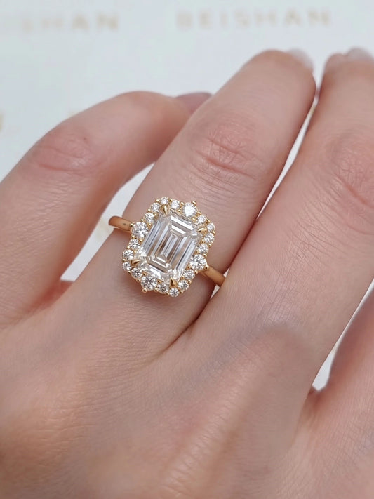 Artisanal Halo Emerald Cut Lab-Grown Diamond Engagement Ring