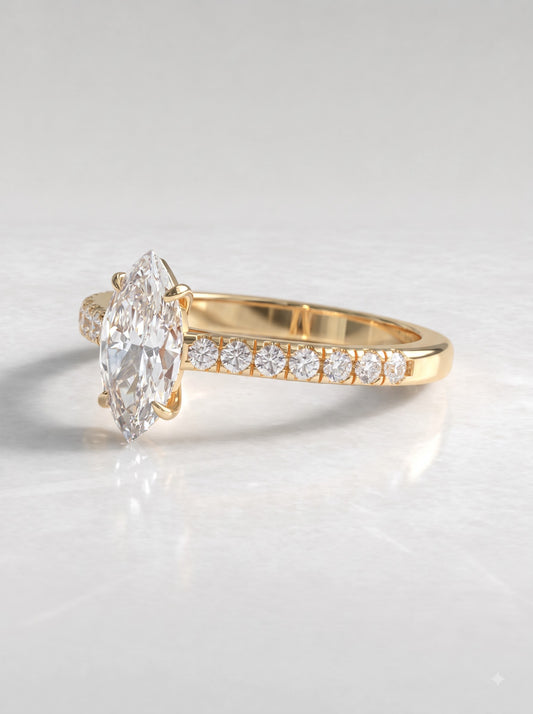 1 CT Marquise Cut Lab Grown Diamond Accent Engagement Ring - View 2