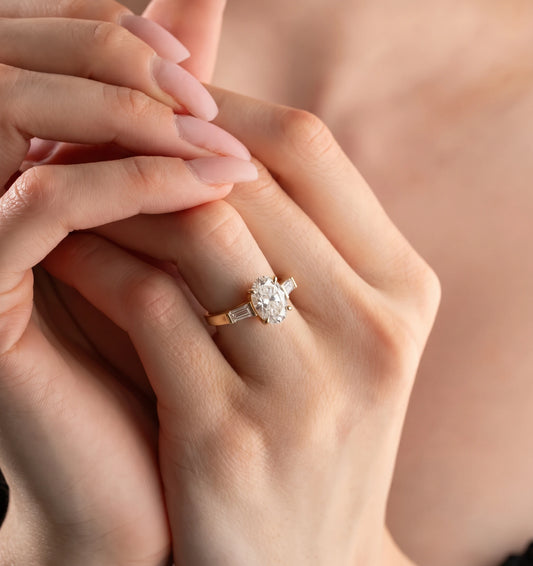 Ethereal Three Stone Pavé Accent Oval Cut Lab-Grown Diamond Bridal Ring - View 2