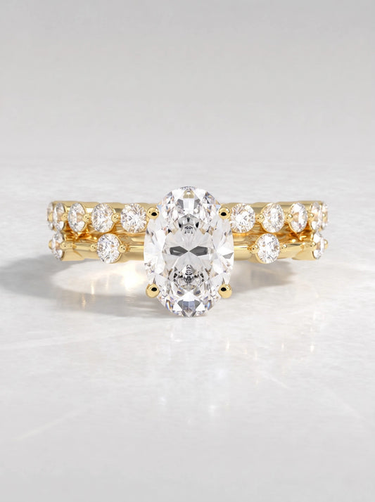 Oval Cut Lab-Grown Diamond Classic Solitaire with Accent Heirloom Ring