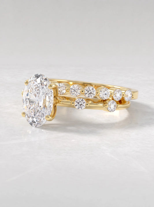 Oval Cut Lab-Grown Diamond Classic Solitaire with Accent Heirloom Ring - View 2