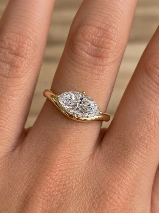 Petite Solitaire Marquise Cut Lab-Grown Diamond Engagement Ring - View 2