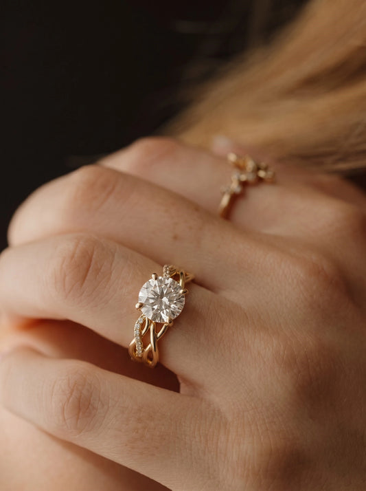 Petite Solitaire, Twisted Band Pavé Accent Round Cut Lab-Grown Diamond Engagement Ring - View 2