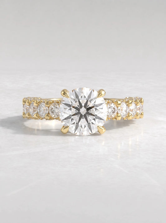 Poetic Solitare With Accent Round Cut Lab-Grown Diamond Bridal Ring