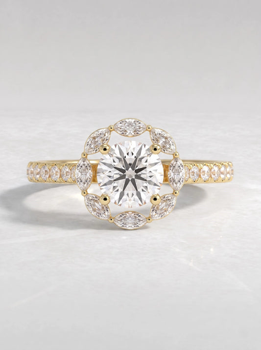 Round Cut Lab-Grown Diamond Graceful Halo Engagement Ring