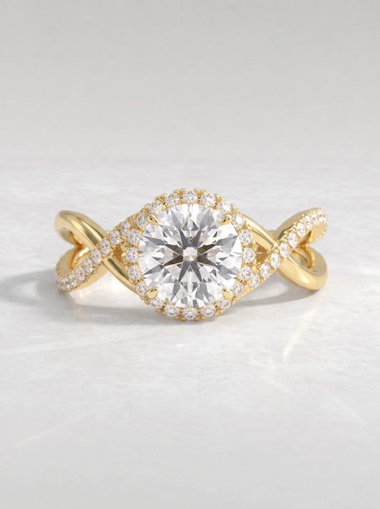 The Amelie Round Cut Lab-Grown Diamond Solitare With Accent, Twisted Shank Bridal Ring
