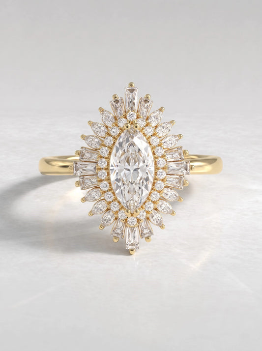 The Seraphina Marquise Cut Lab-Grown Diamond Double Halo Engagement Ring