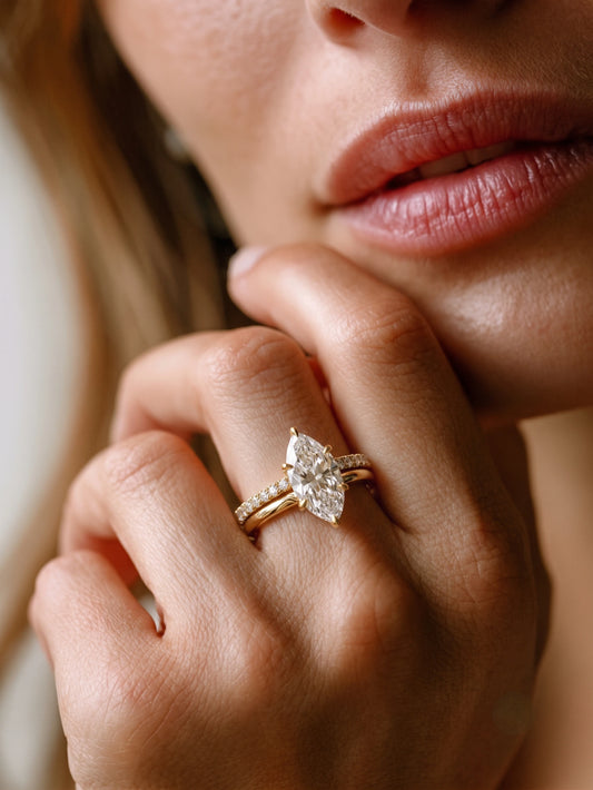 The Seraphina Marquise Cut Lab-Grown Diamond Full Eternity Band, Solitaire Hidden Halo Engagement Ring - View 2