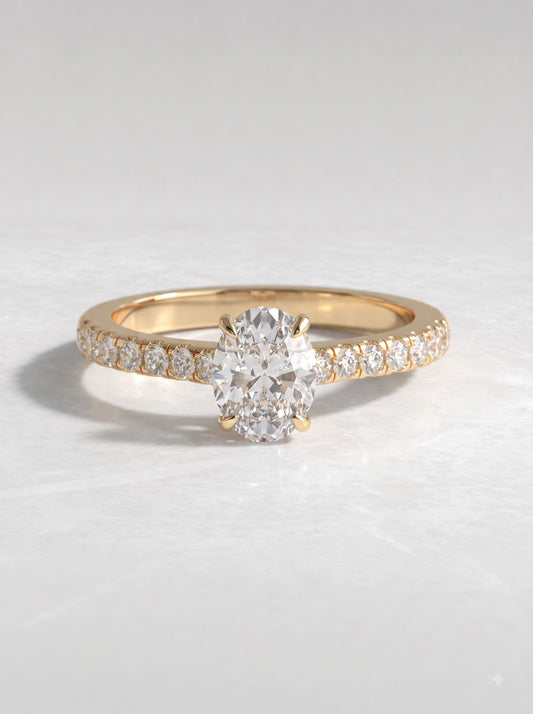 1 CT Oval Cut Lab Grown Diamond Accent Engagement Ring