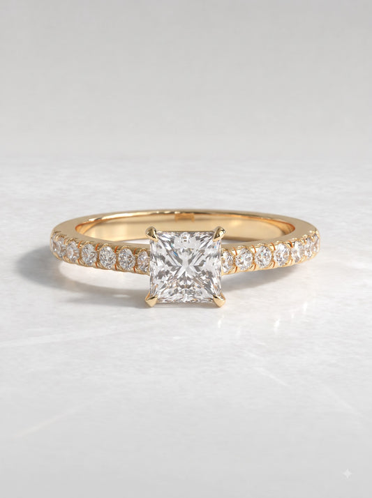 1 CT Princess Cut Lab Grown Diamond Accent Engagement Ring