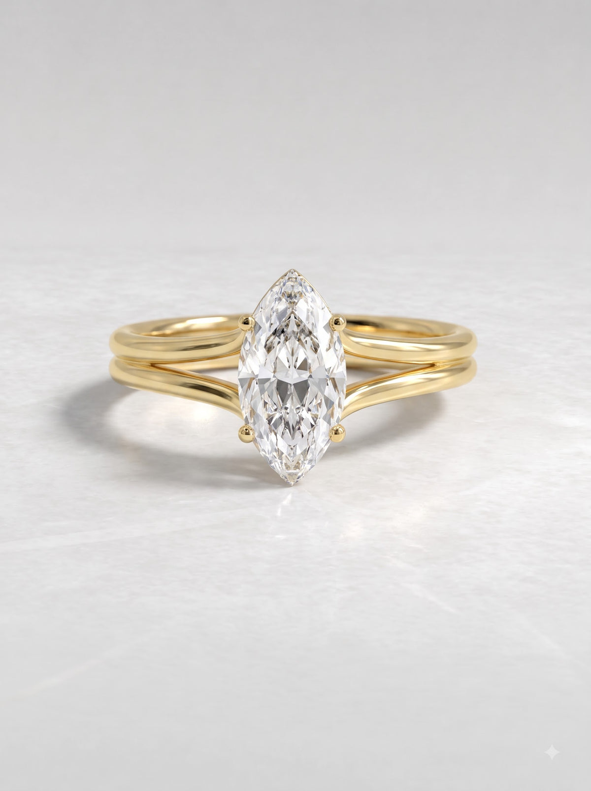 1.5 CT Marquise Cut Lab Grown Diamond Solitaire Split shank Engagement Ring
