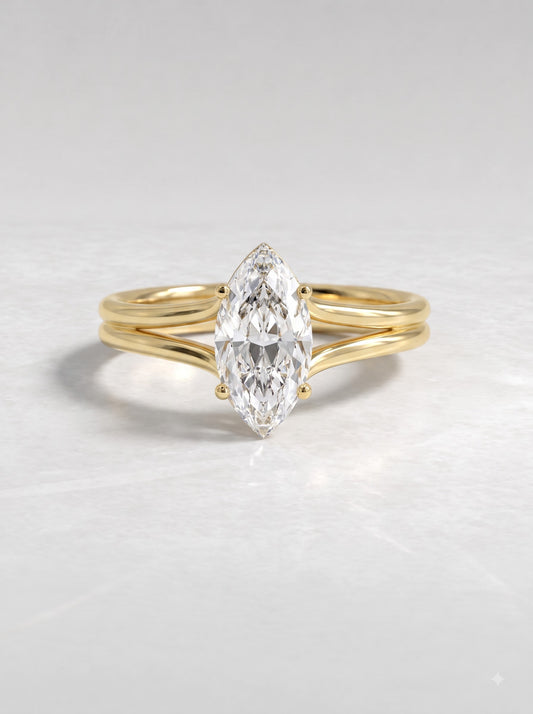 1.5 CT Marquise Cut Lab Grown Diamond Solitaire Split shank Engagement Ring