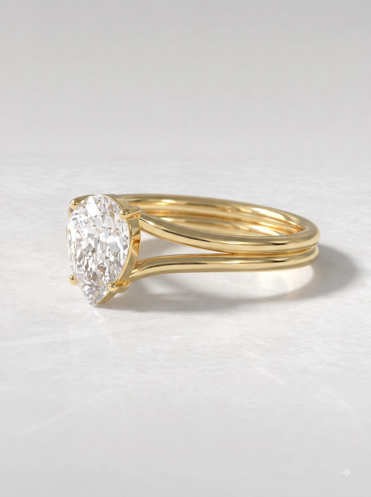 1.5 CT Pear Cut Lab Grown Diamond Solitaire Split shank Engagement Ring - View 2