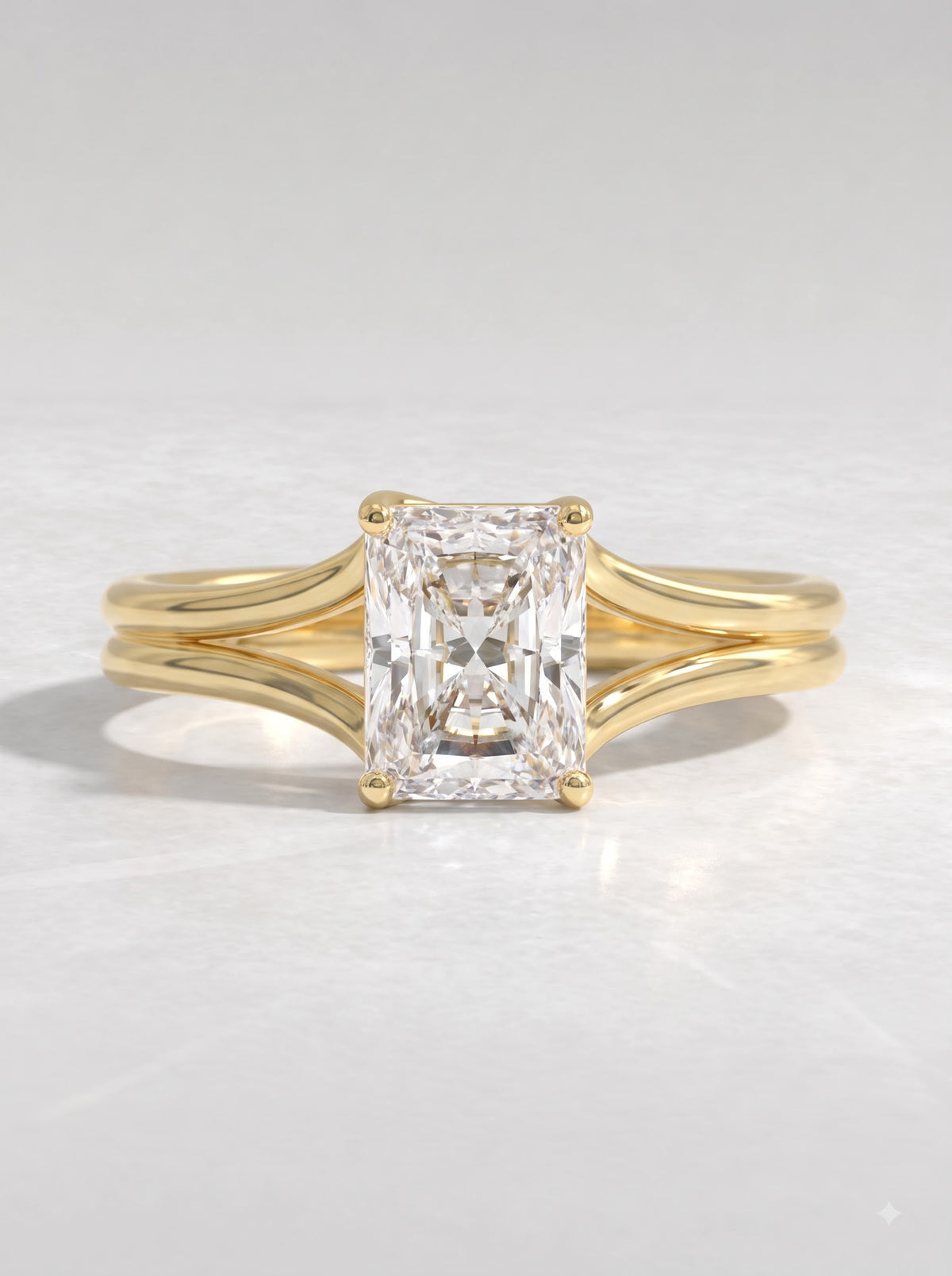 1.5 CT Radiant Cut Lab Grown Diamond Solitaire Split shank Engagement Ring