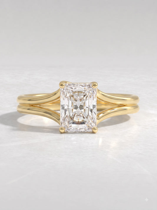 1.5 CT Radiant Cut Lab Grown Diamond Solitaire Split shank Engagement Ring