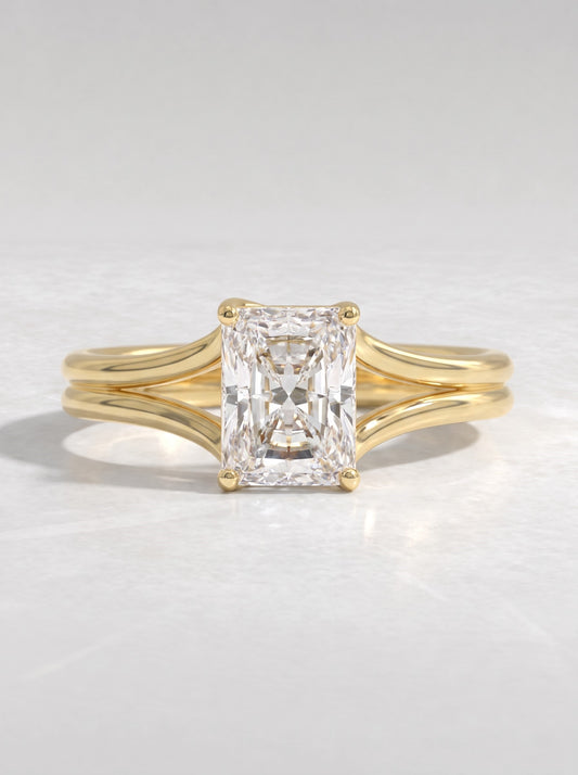 1.5 CT Radiant Cut Lab Grown Diamond Solitaire Split shank Engagement Ring