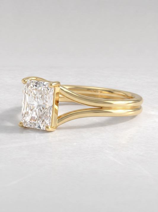 1.5 CT Radiant Cut Lab Grown Diamond Solitaire Split shank Engagement Ring - View 2