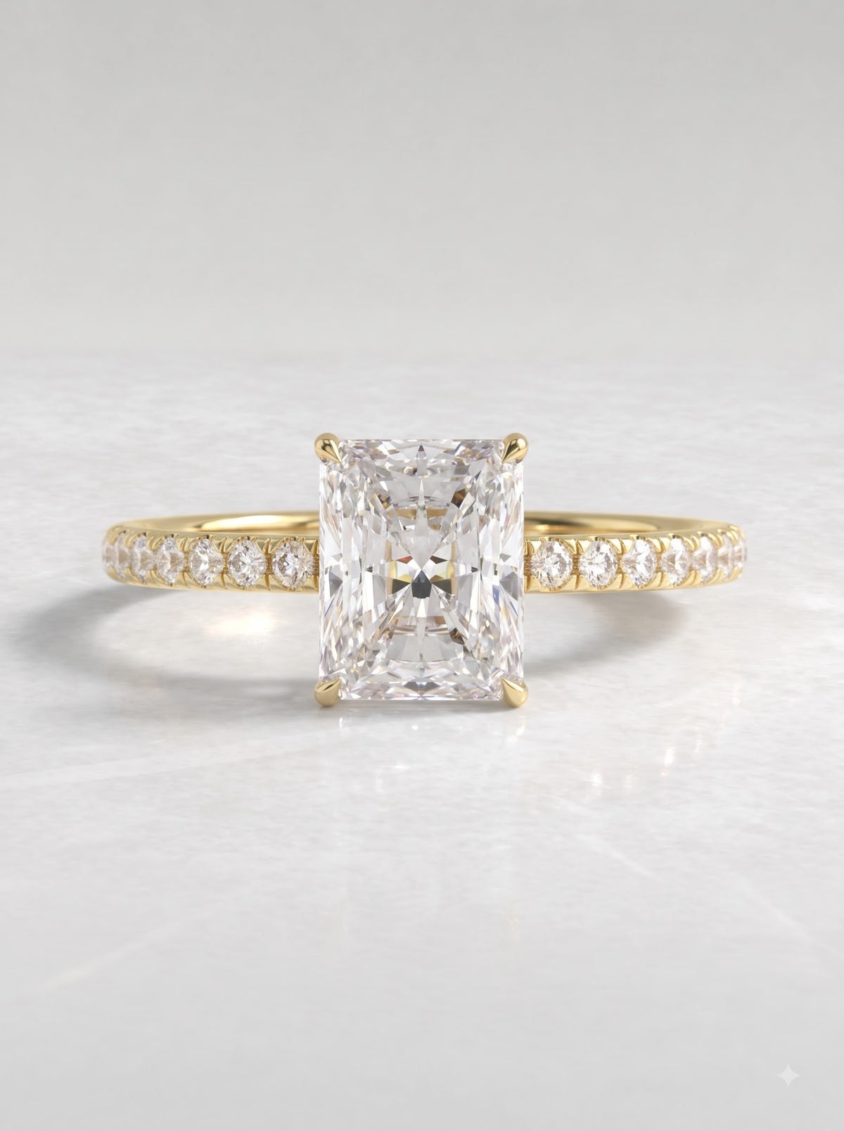 2.5 CT Radiant Cut Lab Grown Diamond Hidden Halo, Accent Engagement Ring