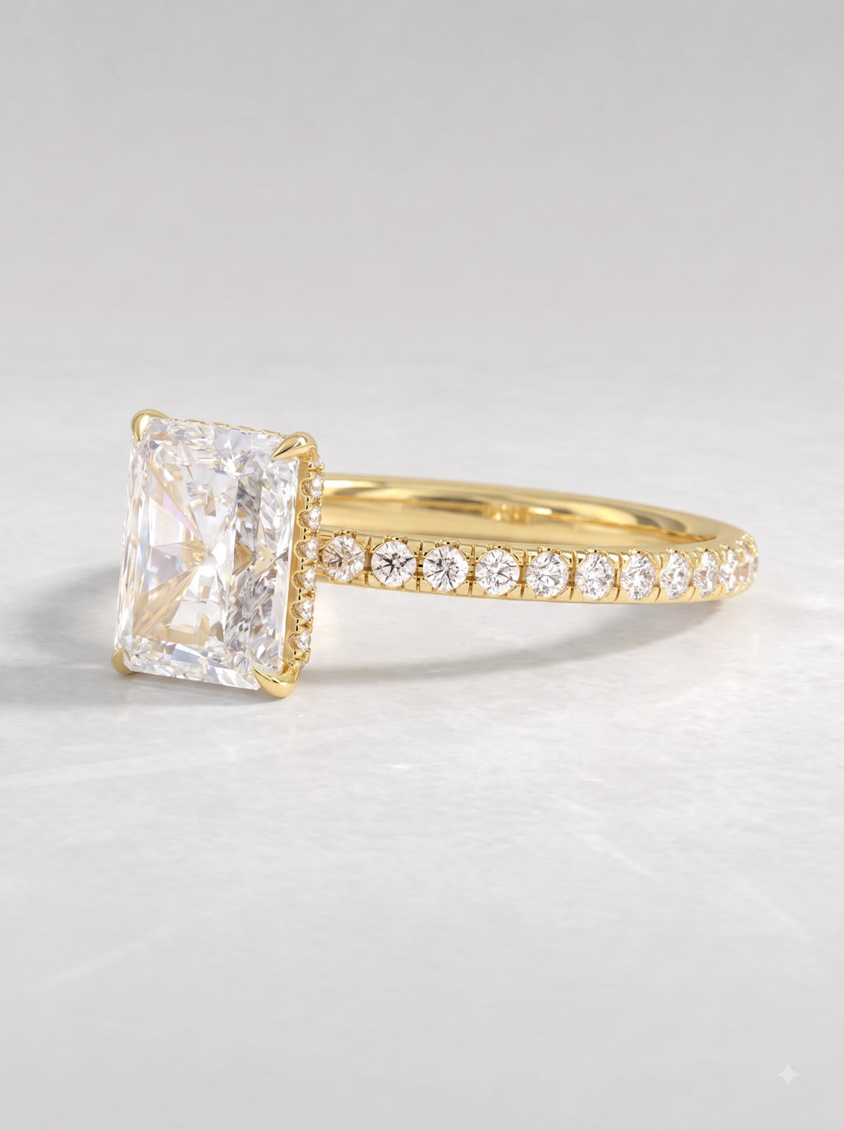 2.5 CT Radiant Cut Lab Grown Diamond Hidden Halo, Accent Engagement Ring - View 2