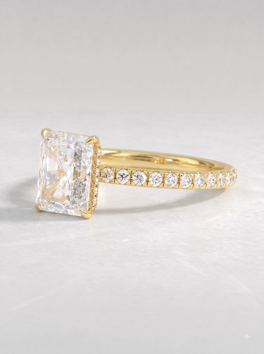 2.5 CT Radiant Cut Lab Grown Diamond Hidden Halo, Accent Engagement Ring - View 2
