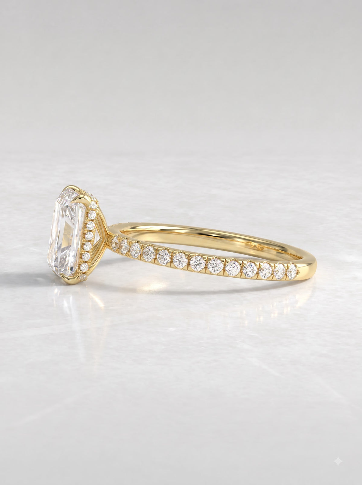 2.5 CT Radiant Cut Lab Grown Diamond Hidden Halo, Accent Engagement Ring - View 3