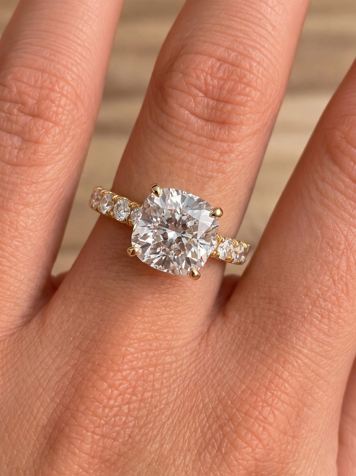 2 CT Cushion Cut Lab Grown Diamond Accent Engagement Ring