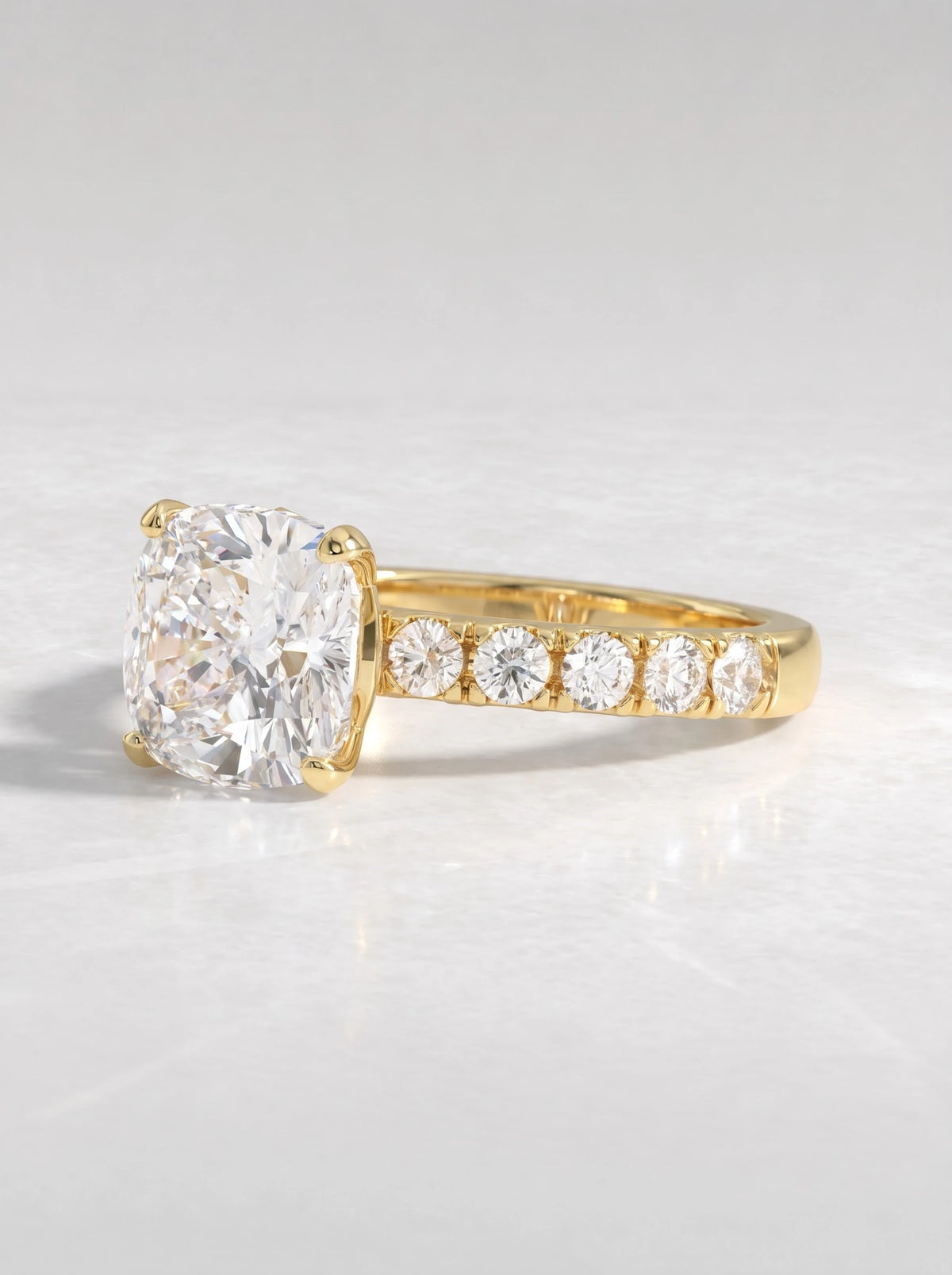 2 CT Cushion Cut Lab Grown Diamond Accent Engagement Ring - View 3