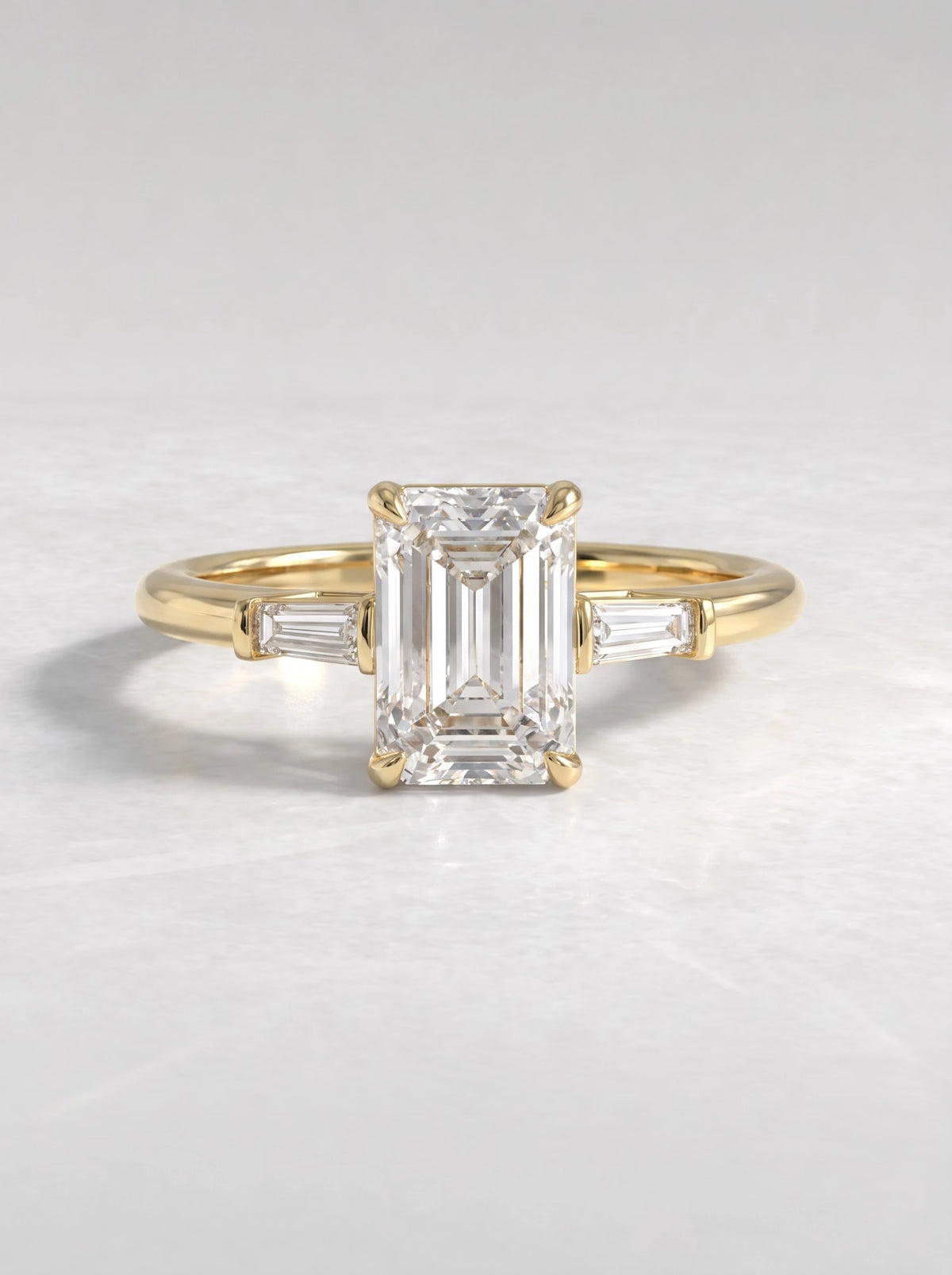 2 CT Emerald Cut Lab Grown Diamond Three Stone Engagement Ring
