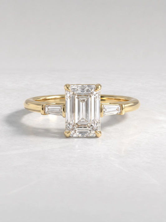 2 CT Emerald Cut Lab Grown Diamond Three Stone Engagement Ring