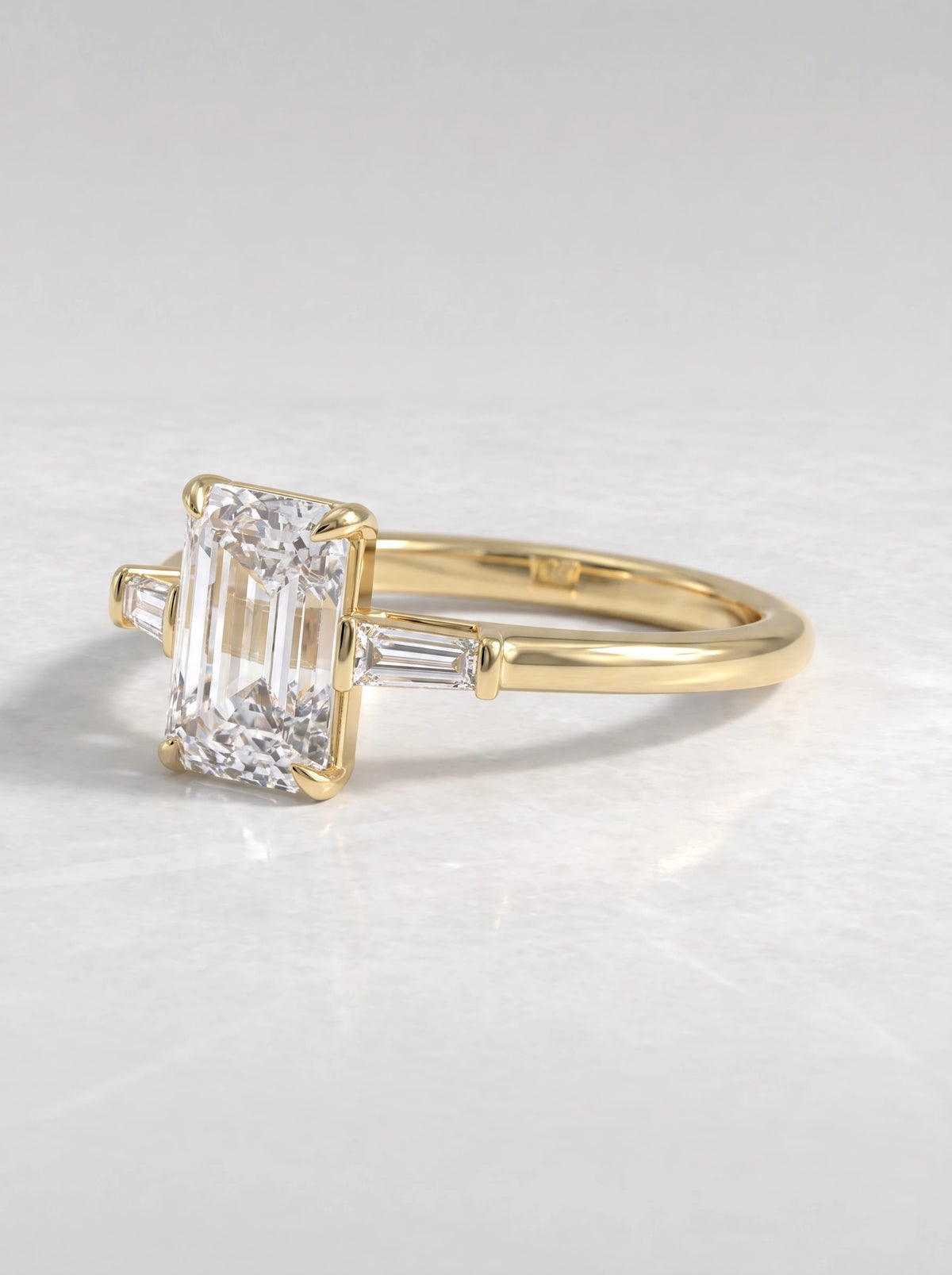 2 CT Emerald Cut Lab Grown Diamond Three Stone Engagement Ring - View 2