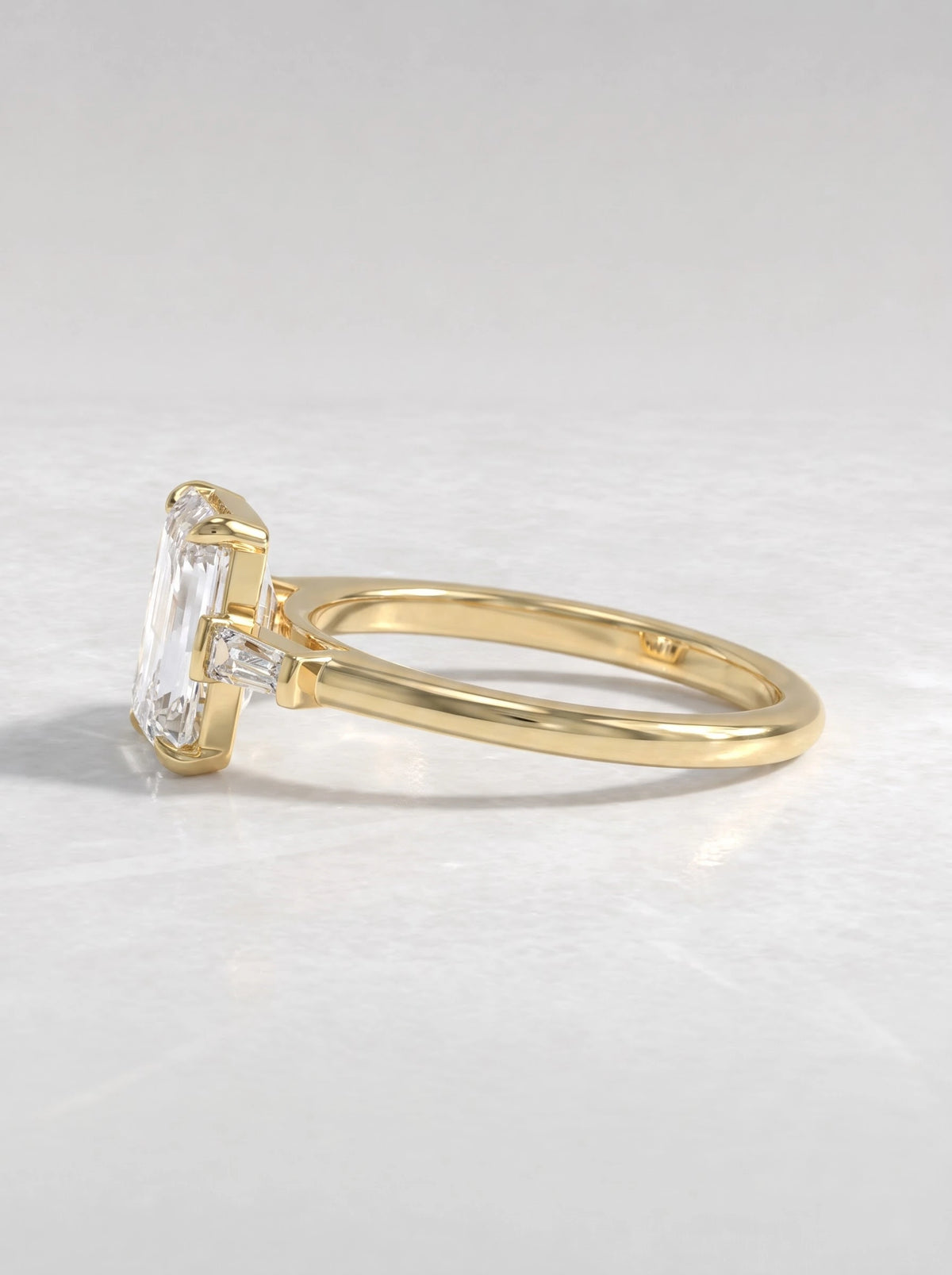 2 CT Emerald Cut Lab Grown Diamond Three Stone Engagement Ring - View 3