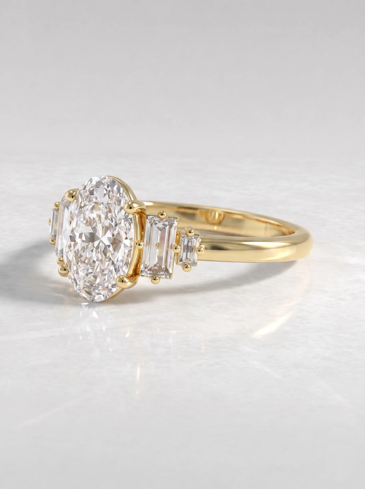2 CT Oval Cut Lab Grown Diamond Five Stone Engagement Ring - View 2