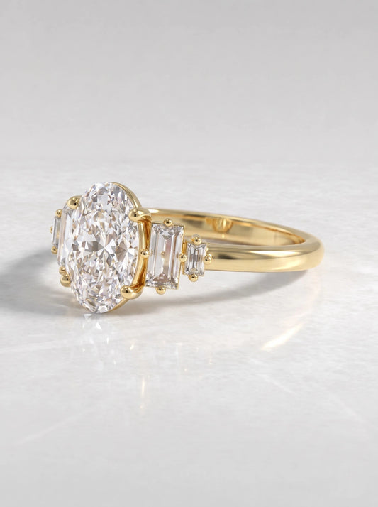 2 CT Oval Cut Lab Grown Diamond Five Stone Engagement Ring - View 2