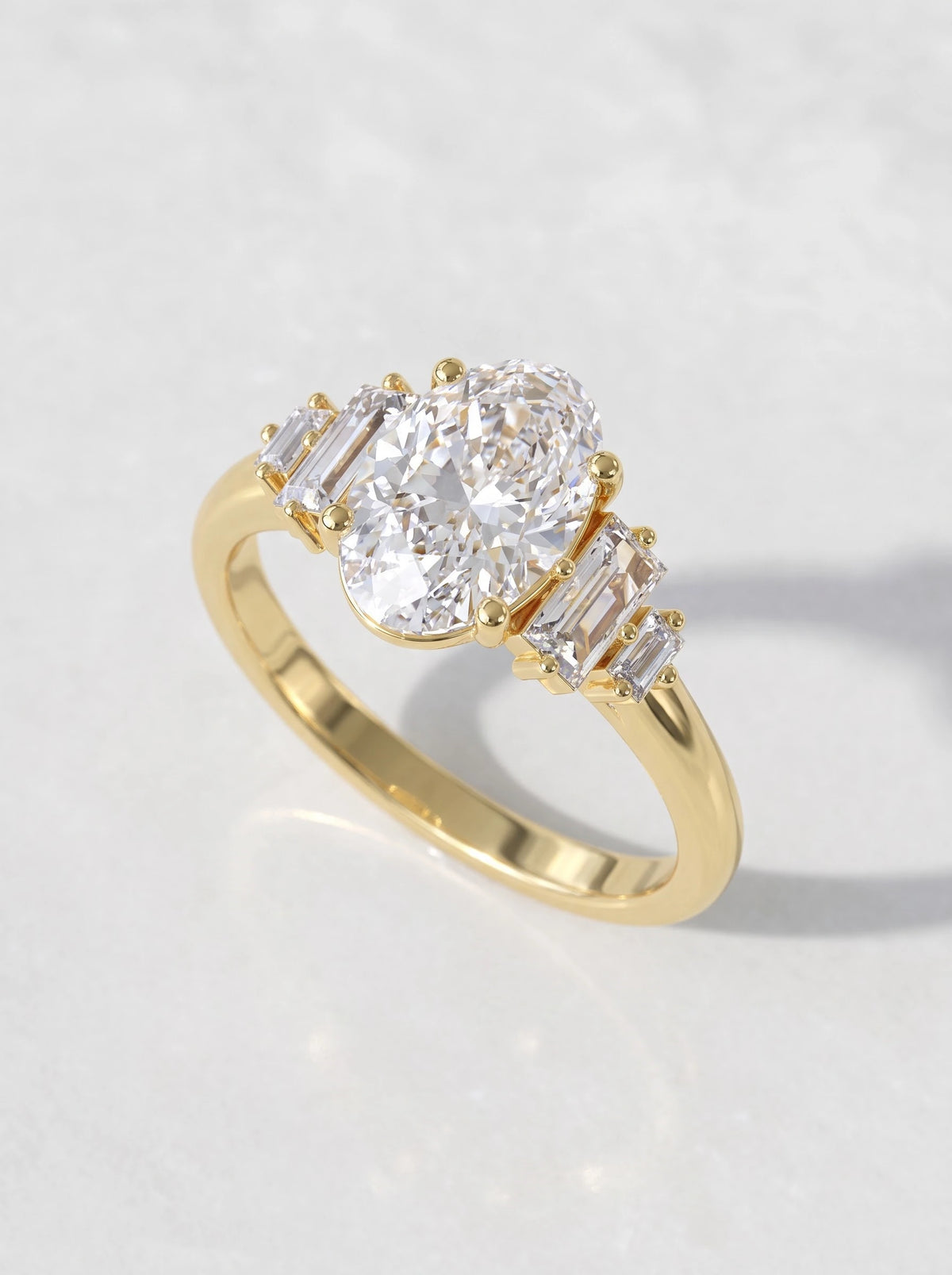 2 CT Oval Cut Lab Grown Diamond Five Stone Engagement Ring - View 6
