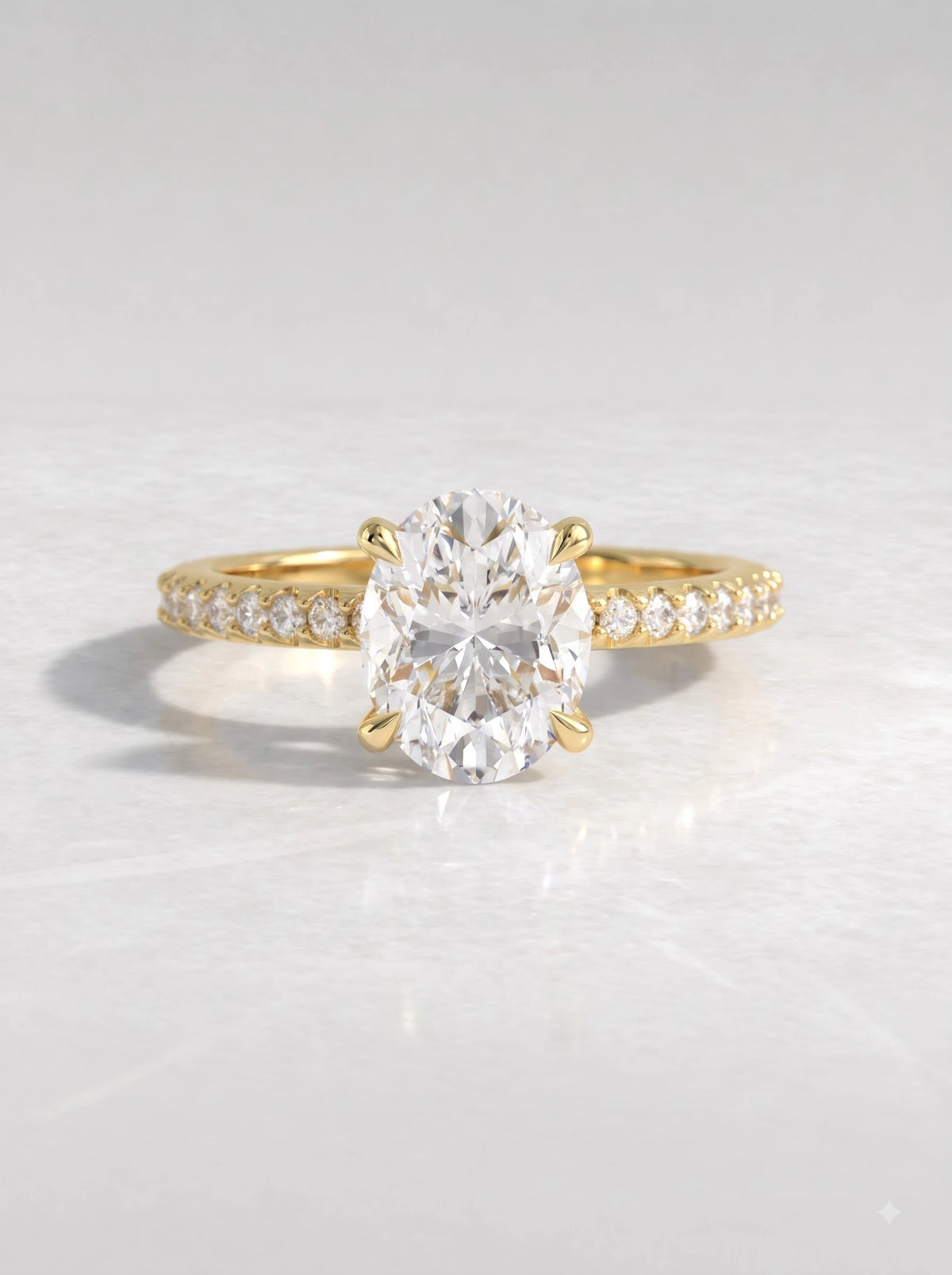 2 CT Oval Cut Lab Grown Diamond Hidden Halo, Accent Engagement Ring
