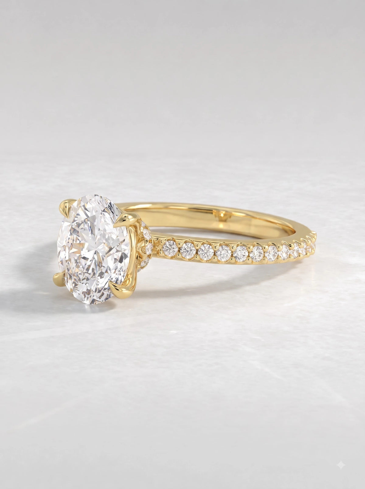 2 CT Oval Cut Lab Grown Diamond Hidden Halo, Accent Engagement Ring - View 2