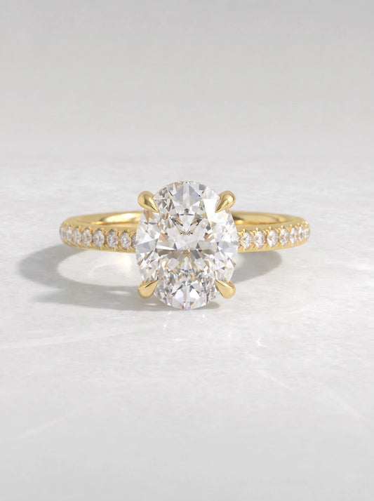2 CT Oval Cut Lab Grown Diamond Hidden Halo Accent Engagement Ring