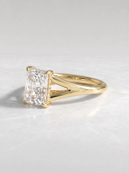2 CT Radiant Cut Lab Grown Diamond Hidden Halo Split shank Engagement Ring - View 2
